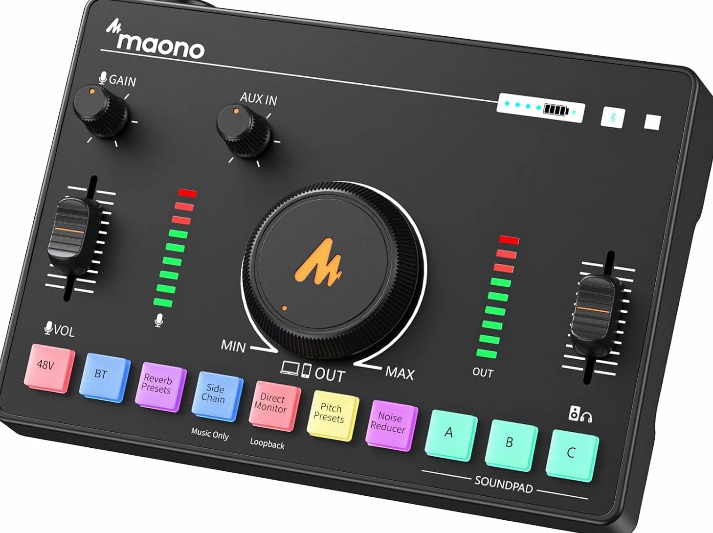 MAONO Streaming-Audio-Mixer, Audio-Interface mit Pro-Preamp, Bluetooth, eingebauter Akku, 48 V Phantomspeisung für Live-Streaming, Podcasting, Gaming MaonoCaster AMC2 NEO (mattschwarz)
