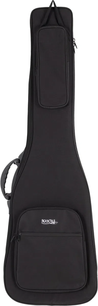 ROCKTILE EBSC-2124BK Softcase für E-Bass - Dick gepolsterter Gigbag - Verstellbare Halsstütze - DREI große Außentaschen - Schützt vor Feuchtigkeit & Staub - versenkbare Rucksackgarnitur - Schwarz