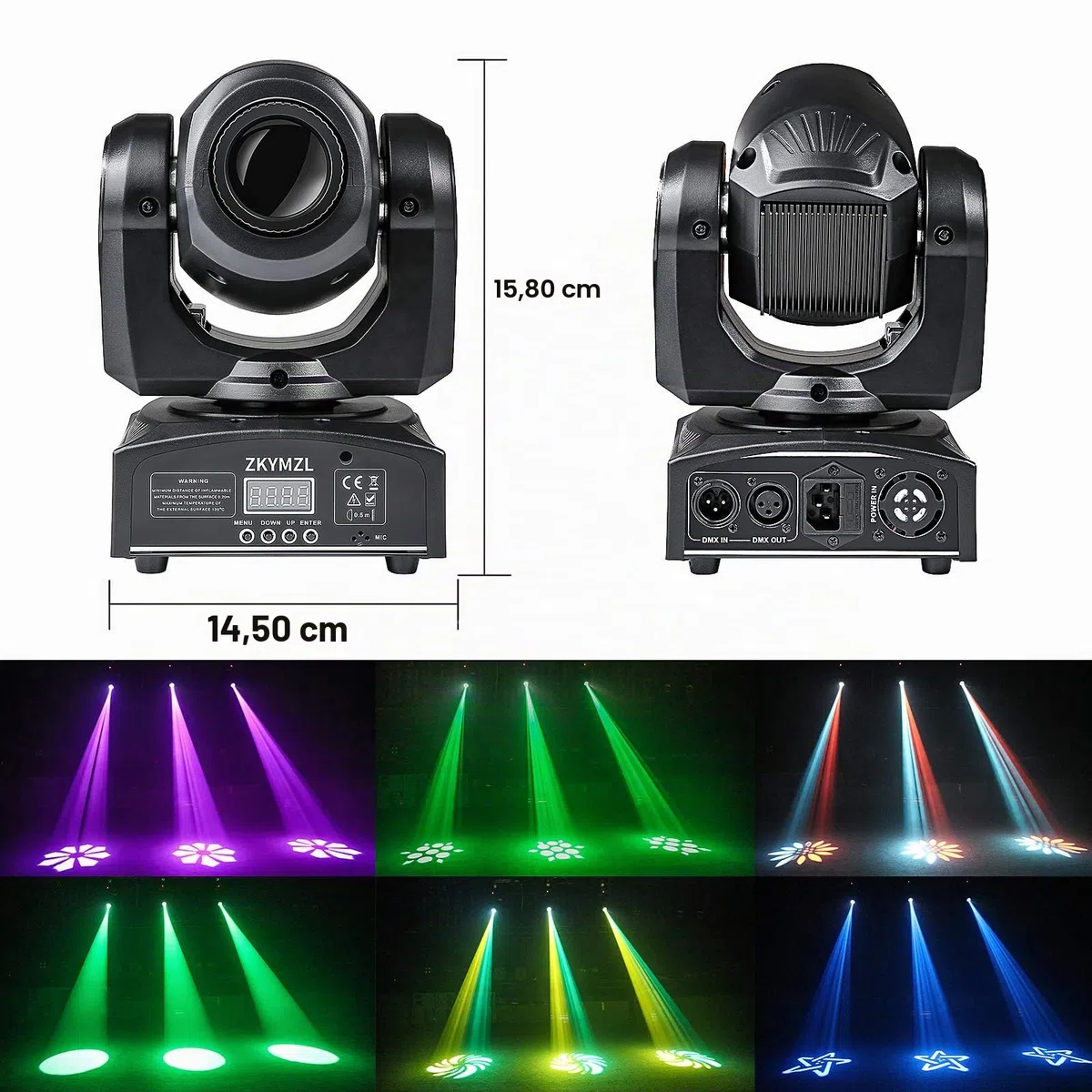 ZKYMZL 30W LED Moving Head Bühnenlicht Beam dmx512 Partylichter Spot Licht Lampe 8 Muster Lichteffekt für Bar Party Halloween Weihnachten Hochzeit Disco...