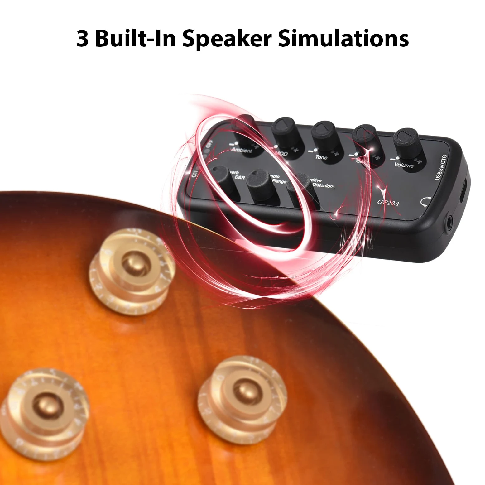 Kopfhörer -Bassverstärker mit 3 Lautsprechersimulationen Plug & Play für Elektro -Bass -Musikinstrumentengitarren -Amp -Mini -Verstärker Tragbar 3 in Modulationstönen und (Gitarre)