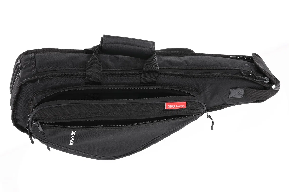 GEWA Premium Gig Bag/Tasche Alt Saxophon - Cordura 600 Denier - Reiß- und wasserfest - 30 mm Polsterung - S-Bogen Tasche - Zubehörtasche - verstellbare Rucksackgurte - Schwarz