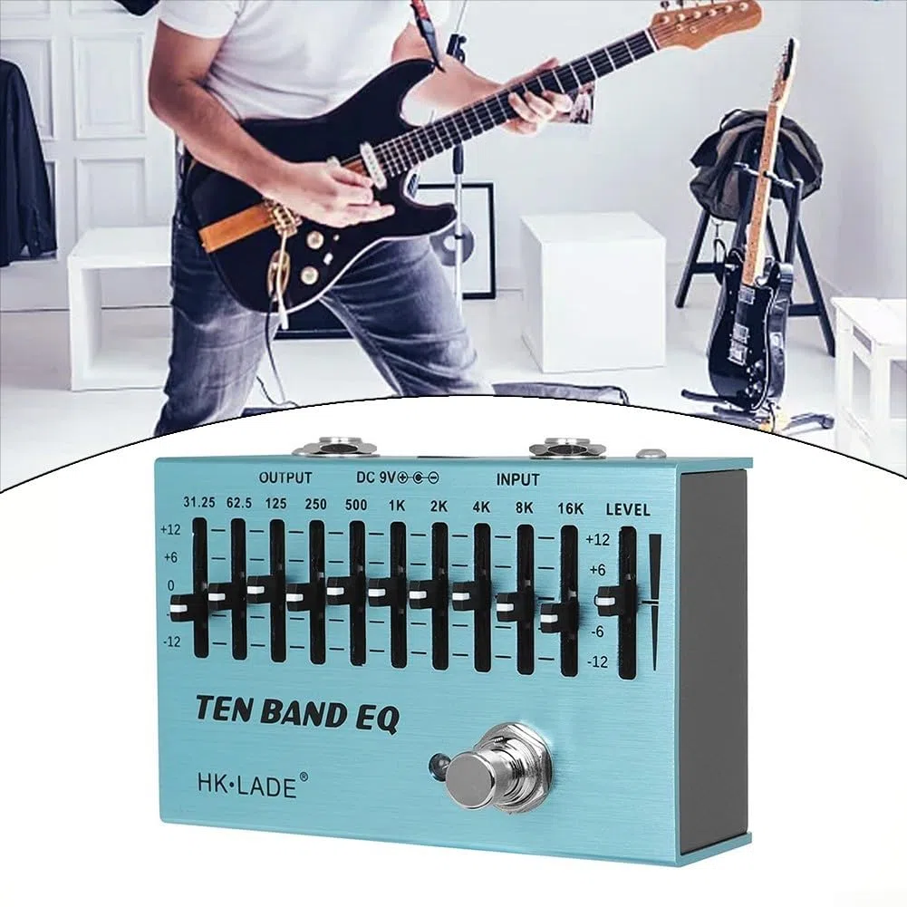 10-Band Equalizer Gitarre Effektpedal, True Bypass Einstellbares EQ Pedal für 4 oder 5 Saiten Bass Gitarren und 6 oder 7 Saiten E-Gitarren