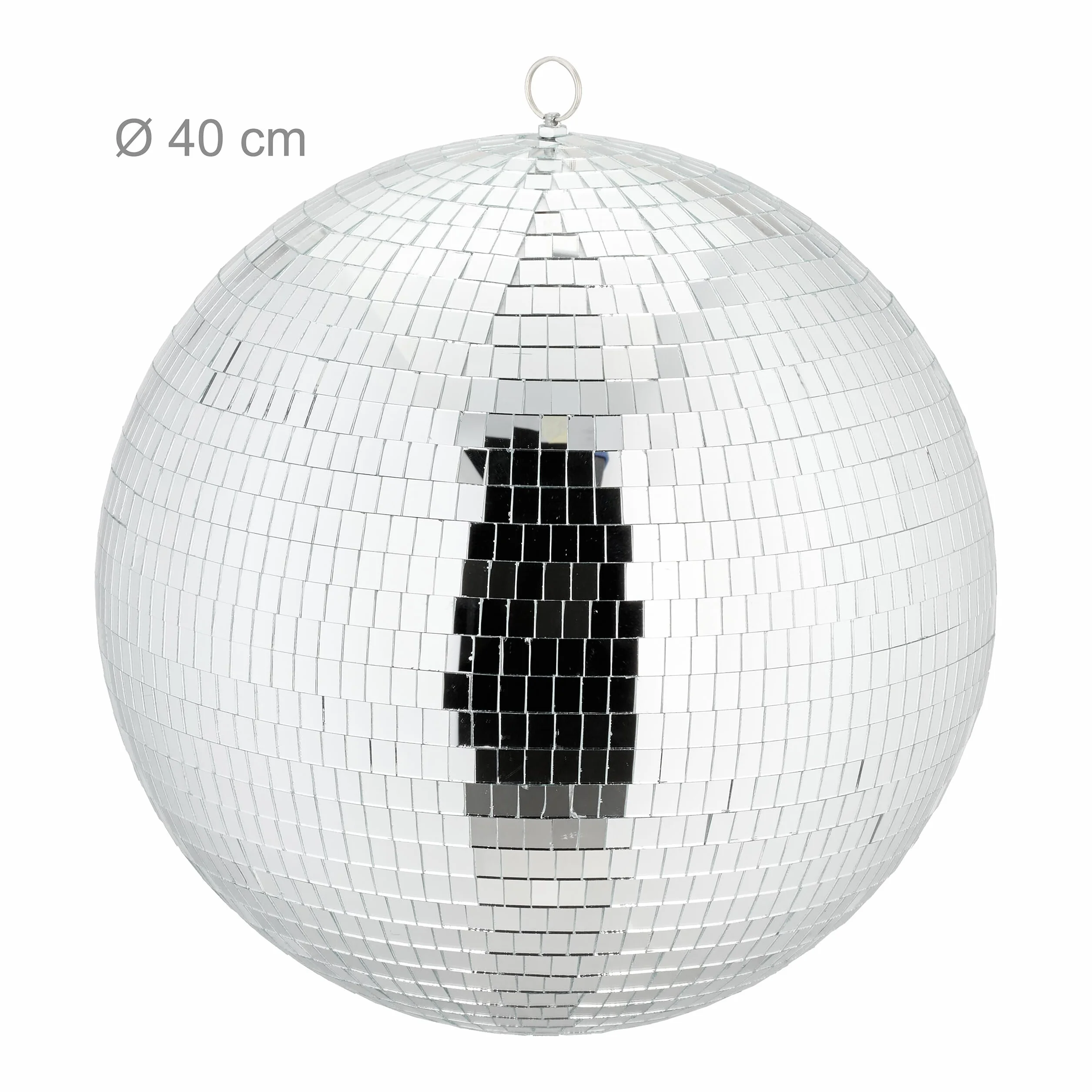 Relaxdays Discokugel, Ø 40 cm, Deko Spiegelkugel zum Aufhängen, große Partykugel mit Metallöse, Discoball Party, Silber