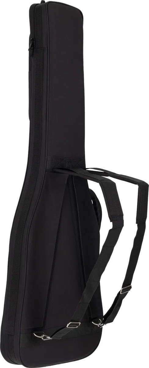 ROCKTILE EBSC-2124BK Softcase für E-Bass - Dick gepolsterter Gigbag - Verstellbare Halsstütze - DREI große Außentaschen - Schützt vor Feuchtigkeit & Staub - versenkbare Rucksackgarnitur - Schwarz