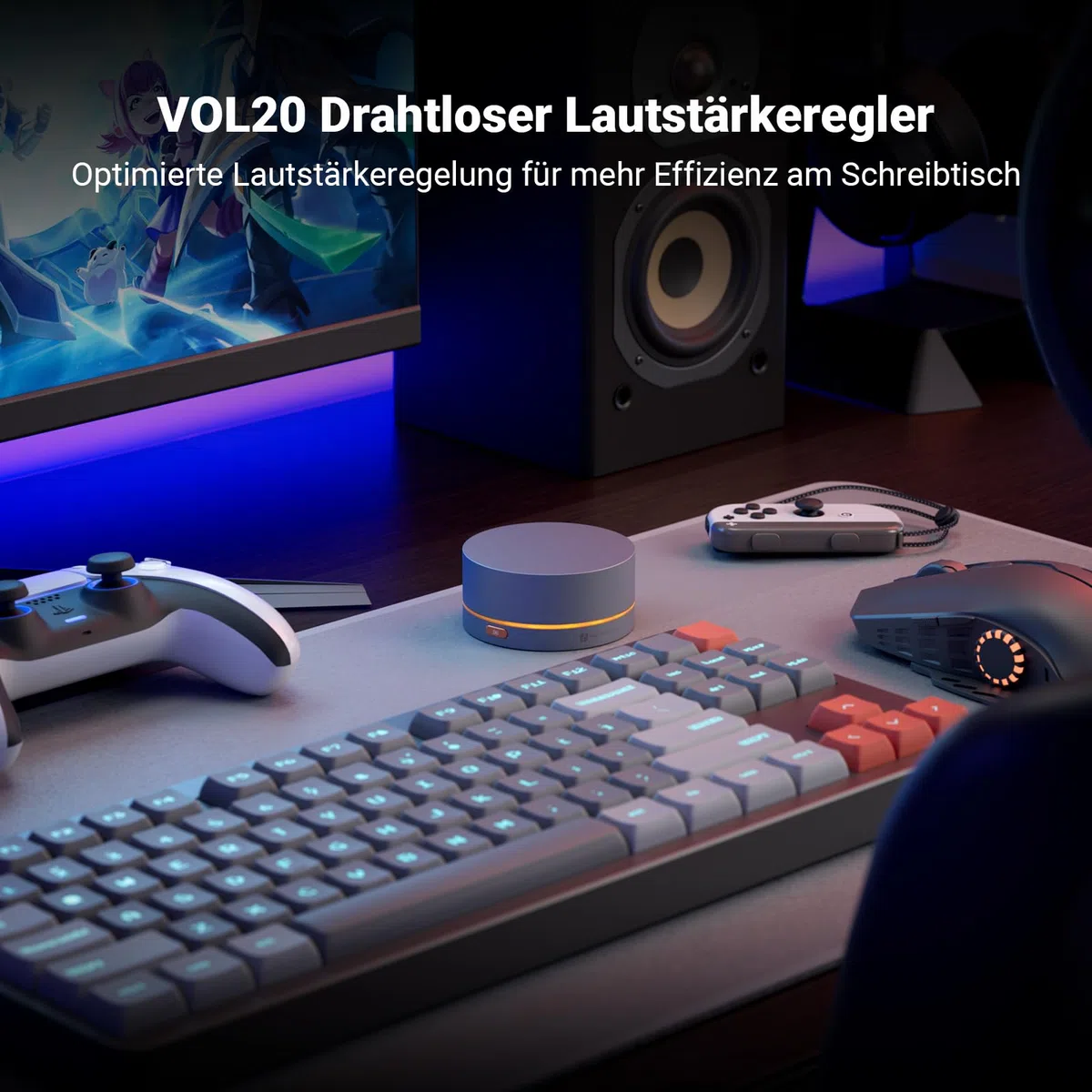 Fosi Audio VOL20 Bluetooth Lautstärkeregler, USB Multimedia Controller für PC/Gaming/Home Audio/Schreibtisch, RGB-Beleuchtungsanpassung Multifunktionstaste mit Einstellung