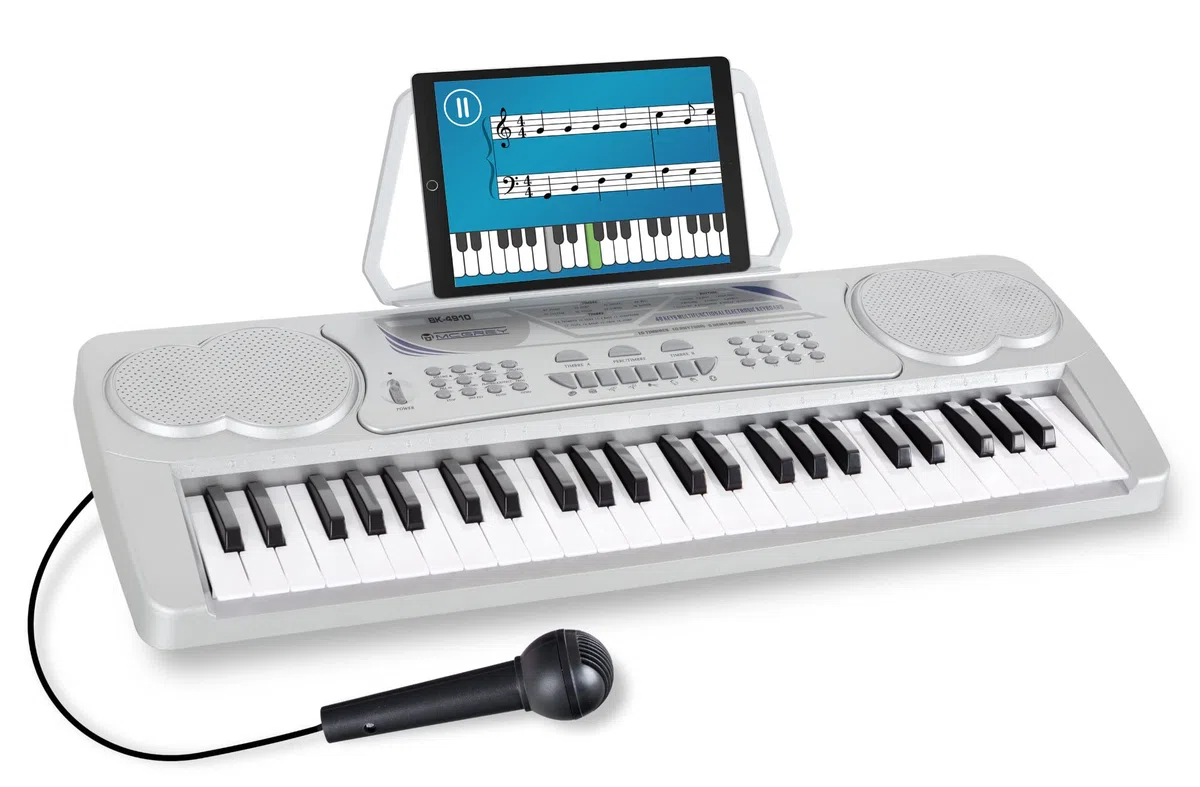 McGrey BK-4910SR Keyboard - Einsteiger-Keyboard 49 Tasten - mit 16 Sounds & 10 Rhythmen - 8 Percussion-Sounds & 6 Demo-Songs - Mikrofon & Notenhalter - Silber
