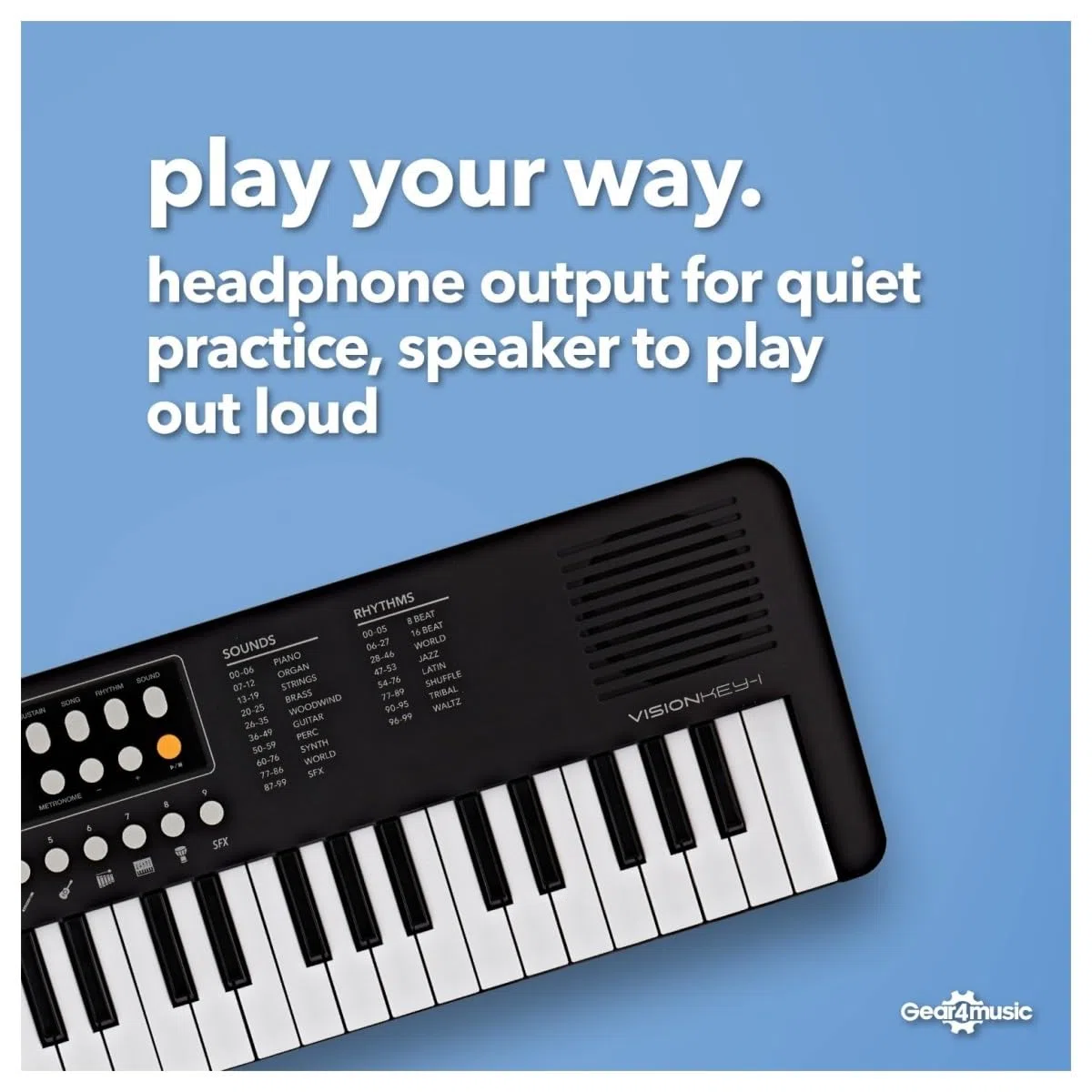 VISIONKEY-1 Tragbares Mini-Keyboard Piano mit 37 Tasten für Kinder und Anfänger, USB-C Schwarz