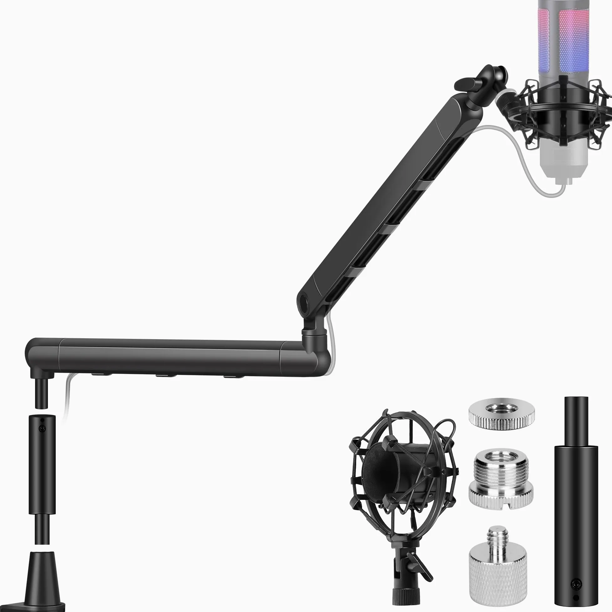 CAHAYA Mikrofon Arm Boom Arm Professionelle: Low Profile Verstellbarer Mikrofonarm mit Verlängerungsstange, Unter-Bildschirm-Design für Streaming & Recording, Tragkraft bis 2,5 kg Mikrofon Schwenkarm