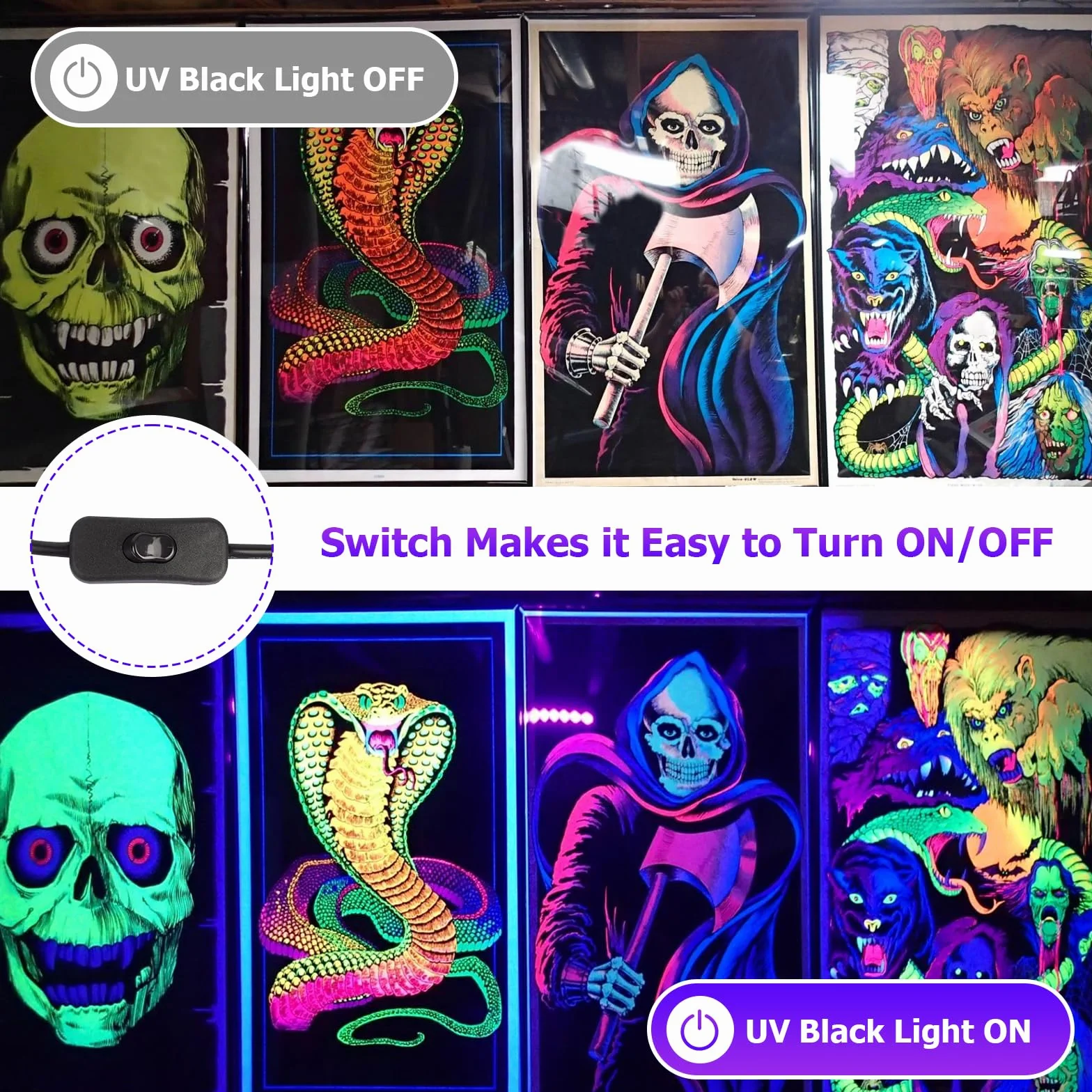 Schwarzlicht Strahler, 2 Stück 60W LED Schwarzlichtlampe, IP66 Wasserdicht Outdoor UV Fluter Mit Stecker, 385-400NM Flutlicht für Blacklight Party, GLOW, Halloween, Fluoreszierende Malerei