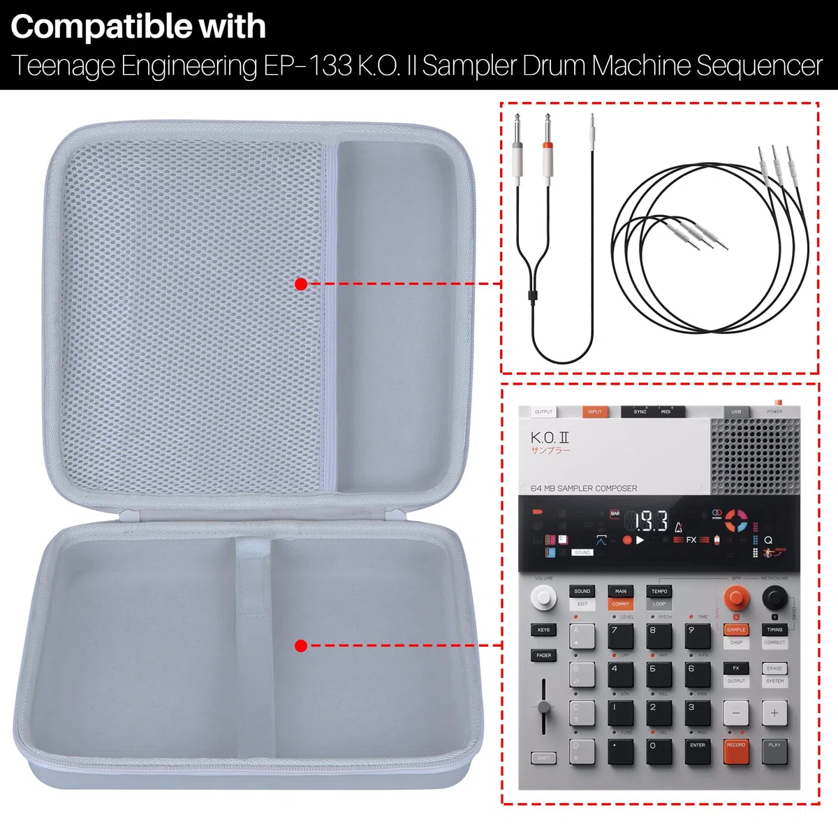 Lebakort Aufbewahrungskoffer kompatibel mit Teenage Engineering EP-133 K.O. II Sampler Drum Machine Sequencer