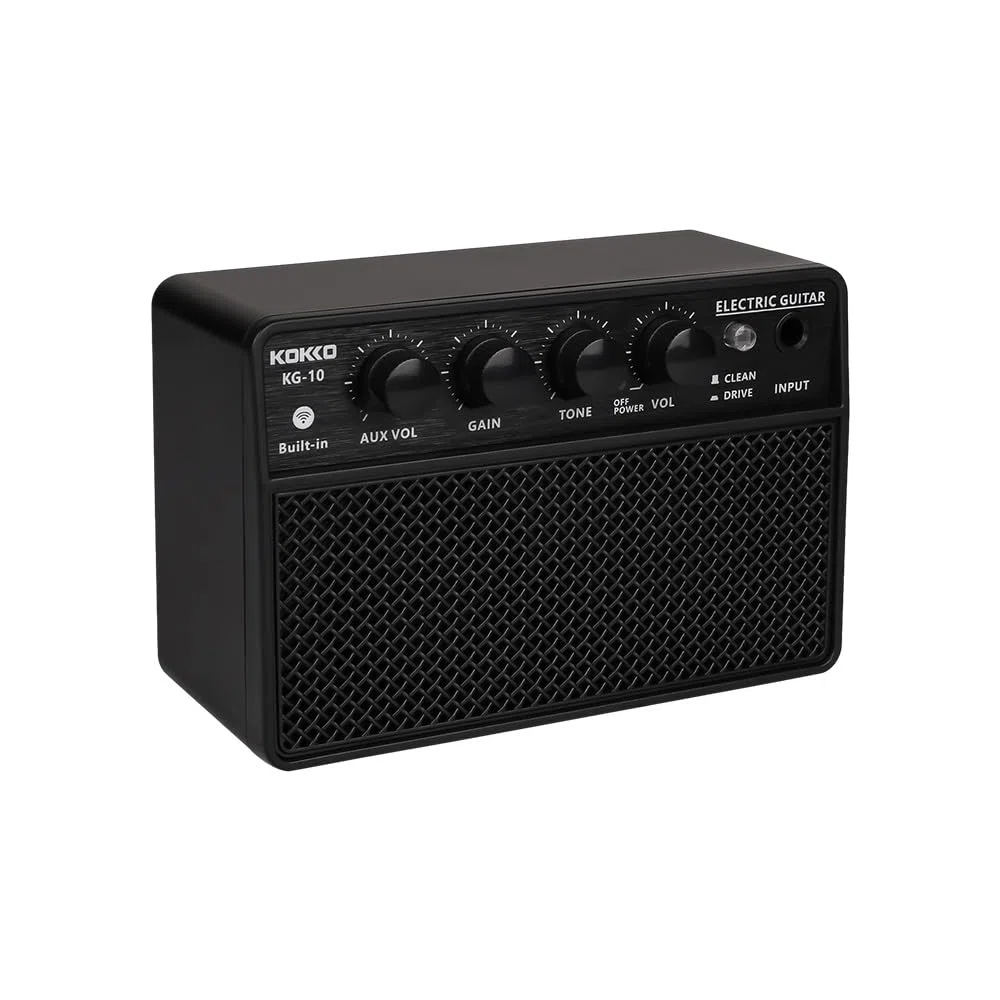 KOKKO 10 W kleiner Verstärker für elektrische Gitarre, tragbarer Mini-Lautsprecher für Gitarren-Übung für die tägliche Praxis Straßenaufführungen, wiederaufladbar, tragbar, unterstützt