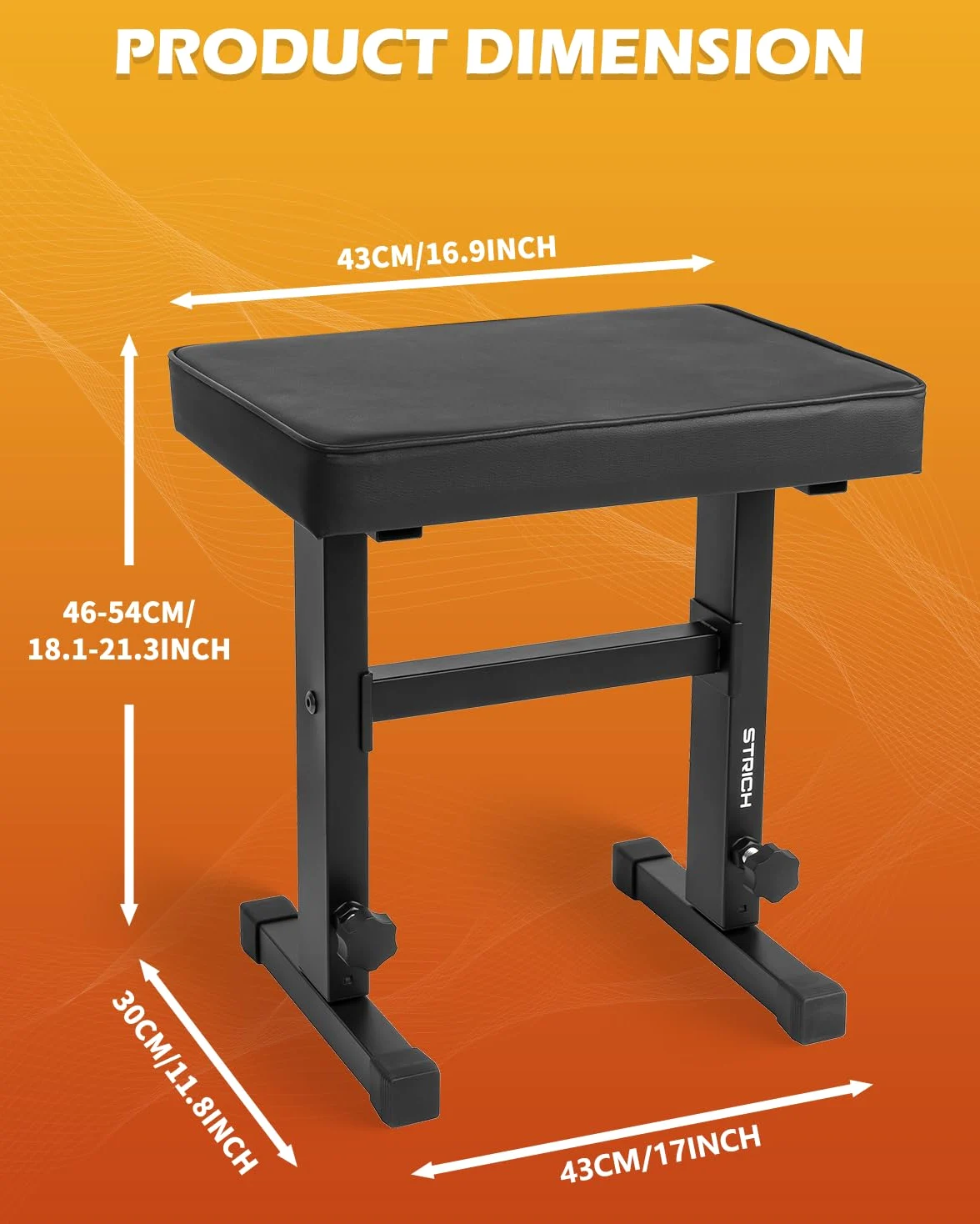 STRICH Klavierbank verstellbar, Musik Keyboard Bank Sitz, Klavierstuhl mit gepolstertem Kissen für Musiker, Schwarz, SPB-M50 (PU-Leder)