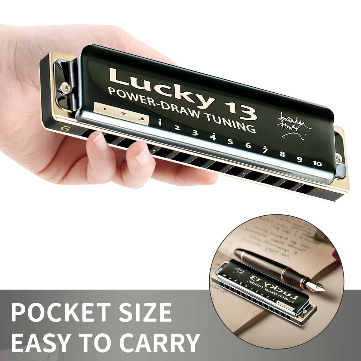 East top Lucky 13 Bass Plus Blues Harmonica 13 Holes Diatonic Harp Mouth Organ Professional Musical Instruments PowerDraw G key for Adults