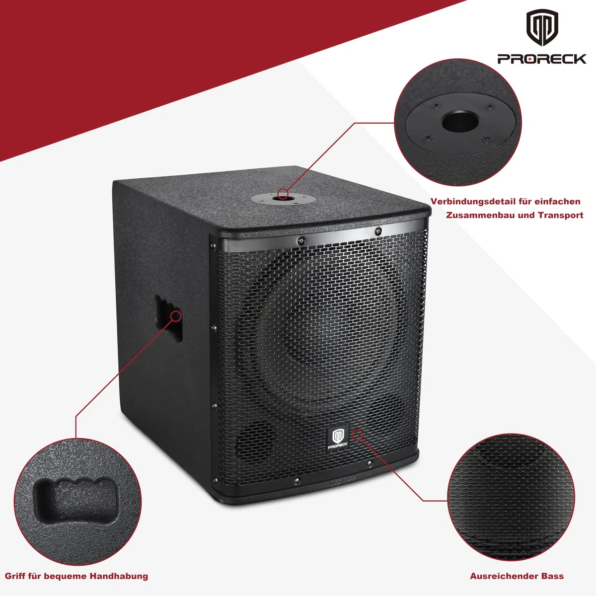 PRORECK SP-12X Aktiver PA-DJ-Subwoofer 12 Zoll 1000W PMPO mit Class-D-Verstärker, 3 DSP-Voreinstellungen (Monitor/Bassverstärkung), Schwarz für Hochzeiten/Partys/Konzerte/Kirchen (1 Subwoofer)