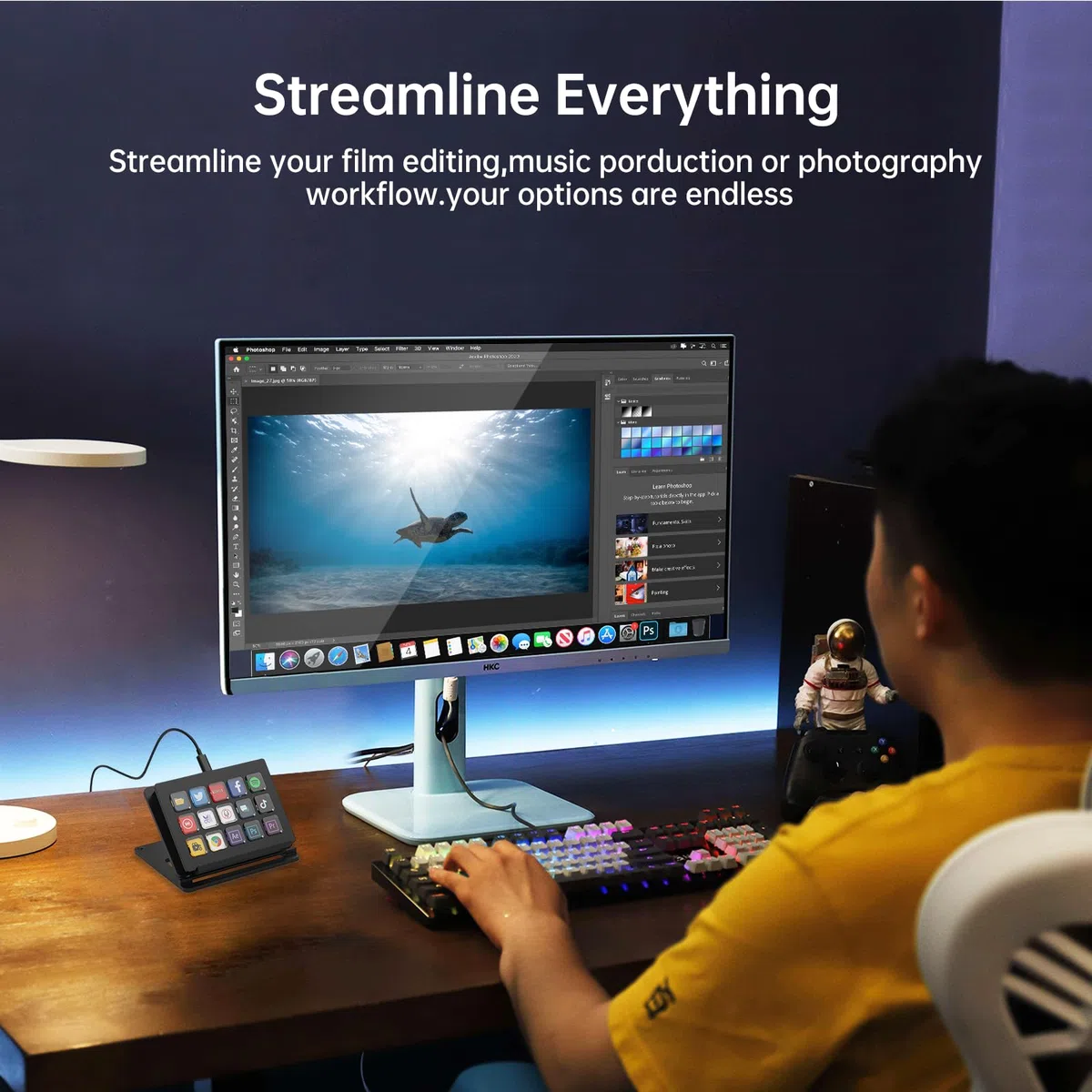 Streaming Deck-Controller 15 Makrotasten All-In-One-Tastatur Studio-Controller Live-Produktion für Mac und PC, Content Creators, Streaming, Gaming mit 15 LCD-Tasten Drehreglern