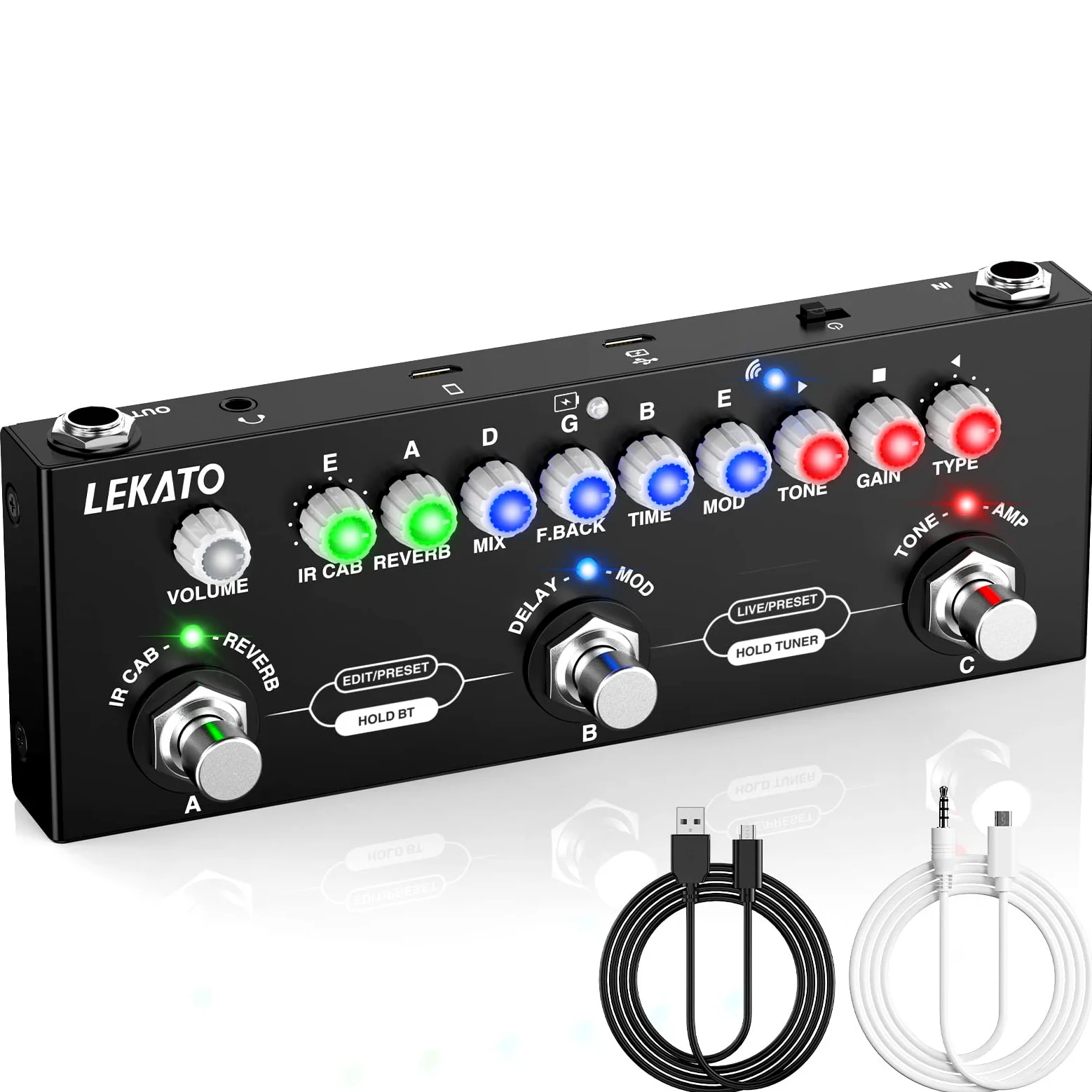 Multieffektgerät Gitarre, LEKATO Effektgerät Gitarre mit IR-Loading 9 Verstärkermodelle, Delay/Reverb/Phase/Chorus/Distortion/Overdrive, Multieffektpedal Guitar Pedal mit Aufnahme und Bluetooth 5.0