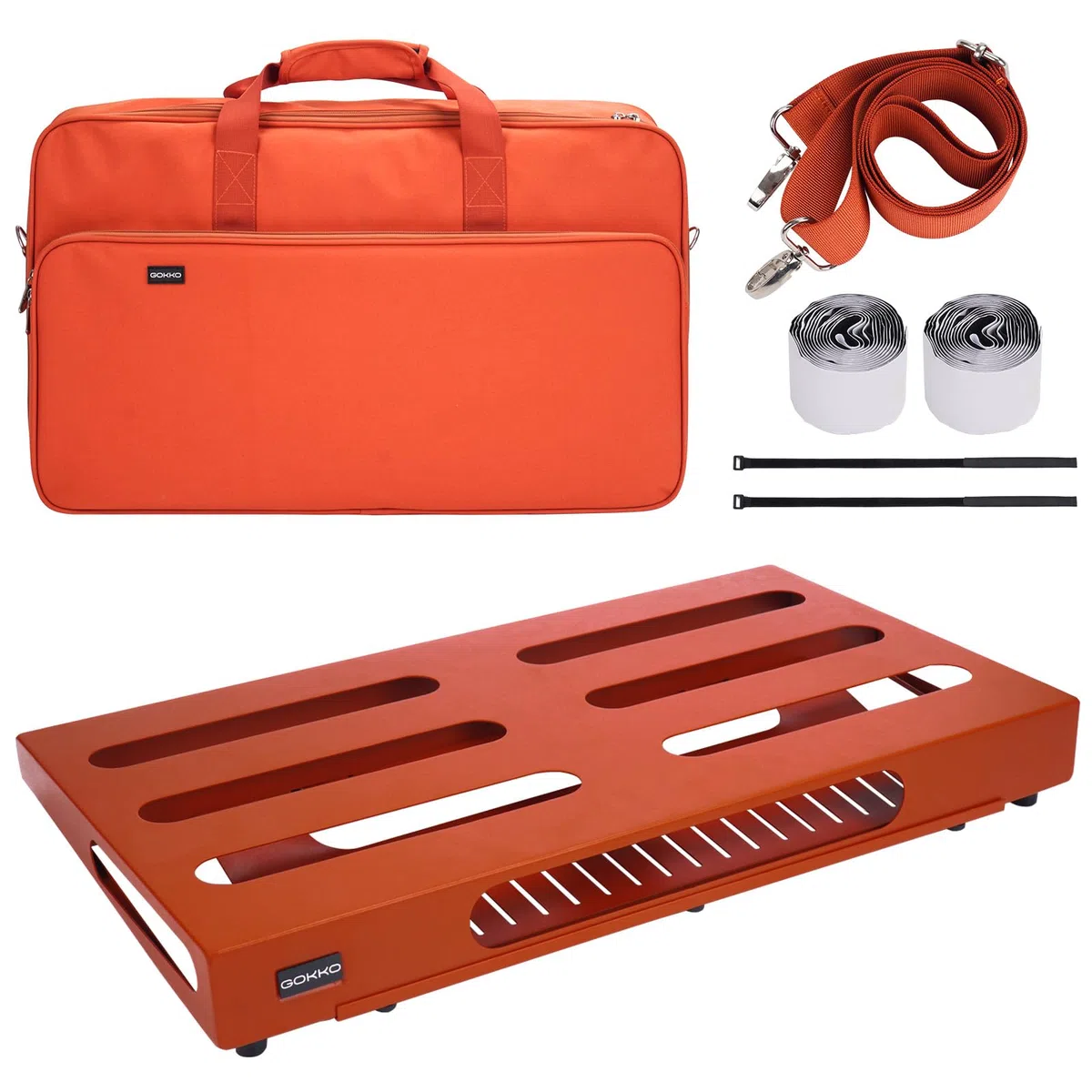 GOKKO Gitarren-Pedalboard, 56 x 31,5 cm, mit Netzteilhalterung, inklusive Tragetasche und Montagebändern (Orange, GKS-22OR)