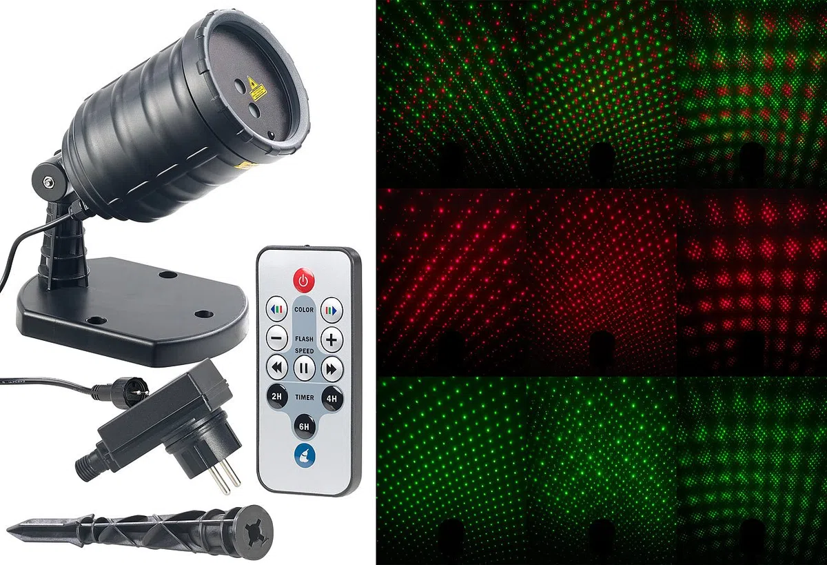Lunartec Laser-Projektor mit Sternenregen-Lichteffekt, Fernbedien., Timer, IP65