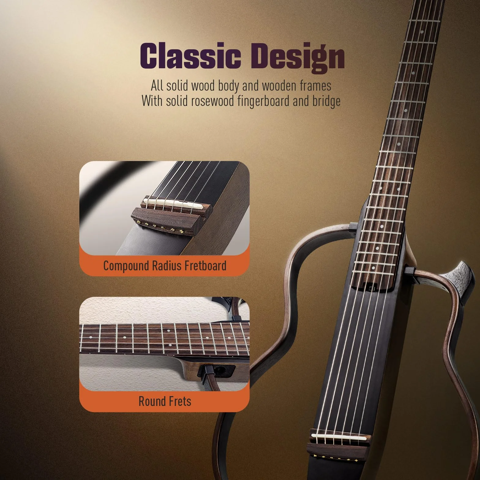 SONICAKE Elektro Akustische Gitarre Tragbarer Korpus aus massivem Mahagoni, Einfach zu montierende Rahmen, Multi Korpus Form Sim Preamp, Gigbag und Zubehör QGT-01