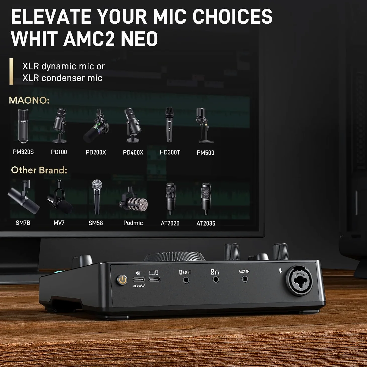 MAONO Streaming-Audio-Mixer, Audio-Interface mit Pro-Preamp, Bluetooth, eingebauter Akku, 48 V Phantomspeisung für Live-Streaming, Podcasting, Gaming MaonoCaster AMC2 NEO (mattschwarz)