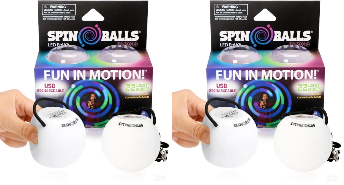Spin Balls Glow.0 LED Poi – USB-aufladbar, Poi Ball mit 22 Farb- und Lichtmodi & Mustern, haltbarer weicher Kern, verstellbare Schnüre & doppelter Griff