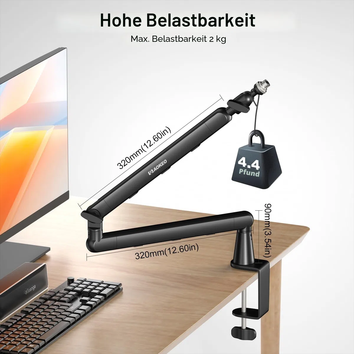 Mikrofon Arm,Aokeo AK-55 Niedriges Profil Mikrofon Ständer Arm für HyperX QuadCast,SoloCast,Elgato Wave,Shure SM7B,Blue Yeti,Blue Snowball,Broadcast,Studio Programm Aufnahme