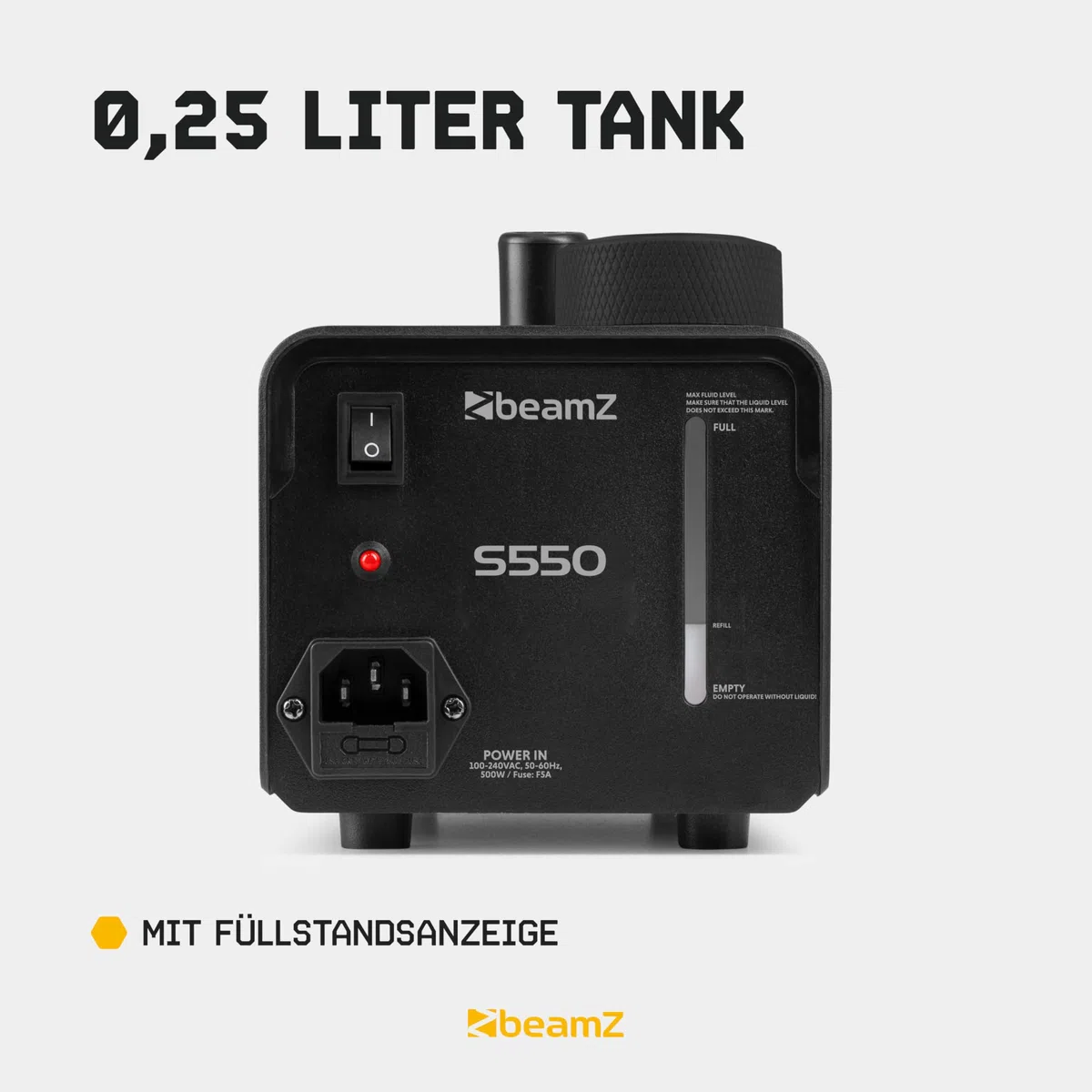 BeamZ S550 Nebelmaschine Mini mit Funk-Fernbedienung, inkl. 5 Liter Nebelfluid, 550 Watt Mini Rauchmaschine, Nebelmaschine Halloween, Fog Machine, Fogger, Smoke Machine für Partys, DJs, Hochzeiten