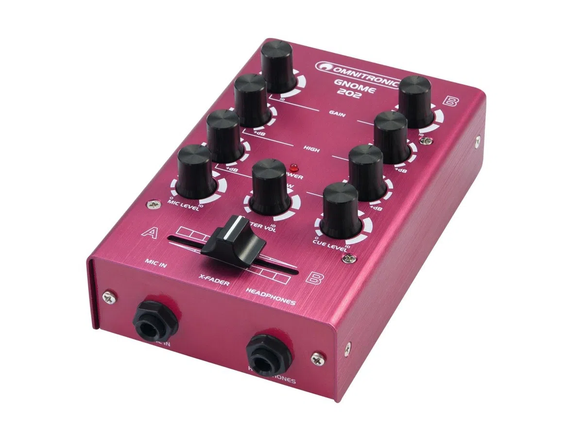 OMNITRONIC GNOME-202 Mini-Mixer rot | 2-Kanal-DJ-Mixer im Miniaturformat | Extrem leichter und kompakter DJ-Mixer | Metallgehäuse
