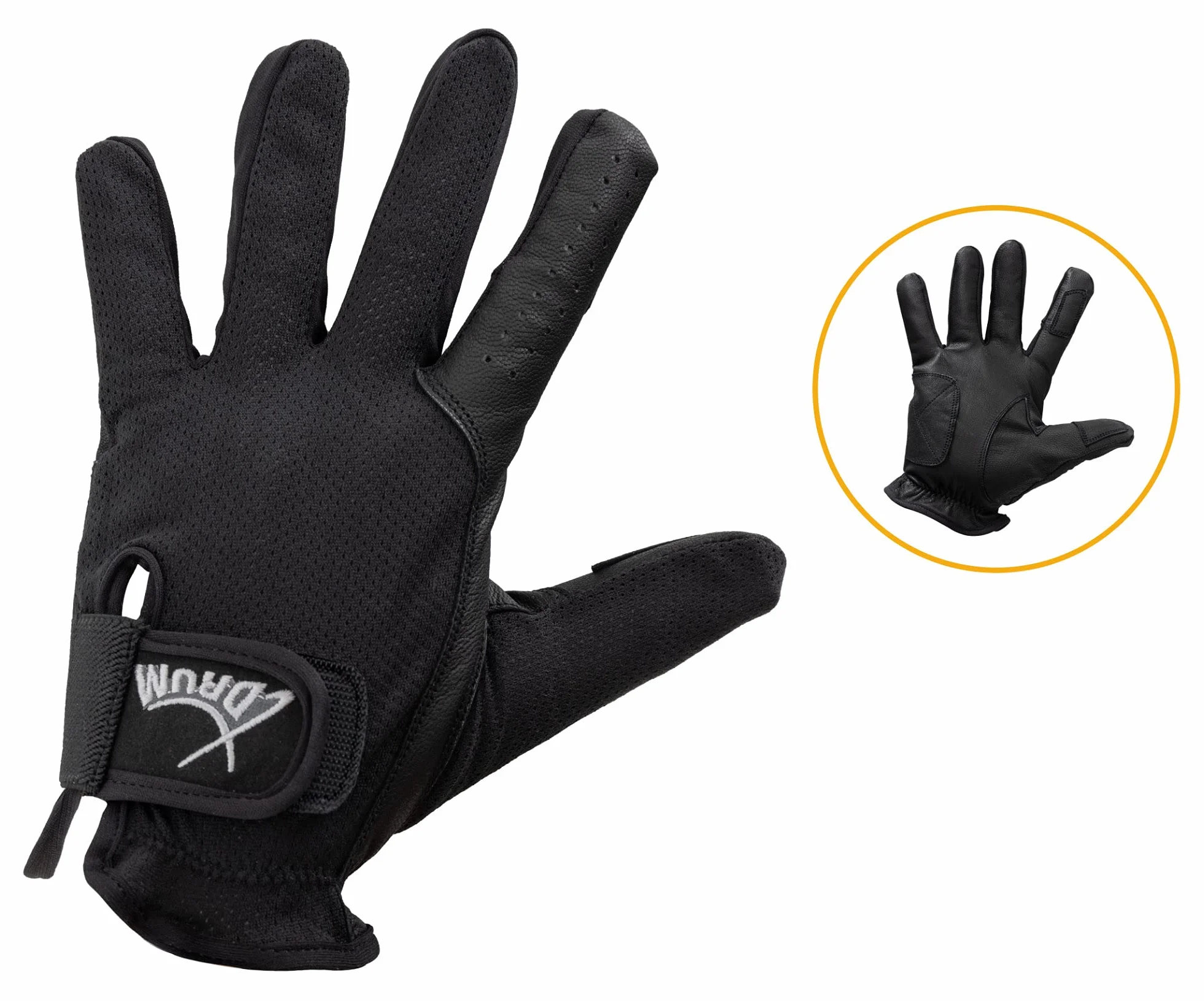 XDrum DGL-5F Schlagzeug Handschuhe Größe L 3X Set - Drummer Handschuhe für Herren - Mit Langen Fingern - aus weichem Leder - Mesh Außenseite - Schwarz