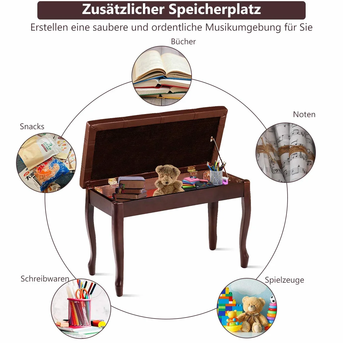 COSTWAY Klavierbank Klavierhocker aus Massivhoz, Pianobank gepolstert, Piano Sitzbank, Keyboardbank Pianobank 75x35x49cm (Braun)