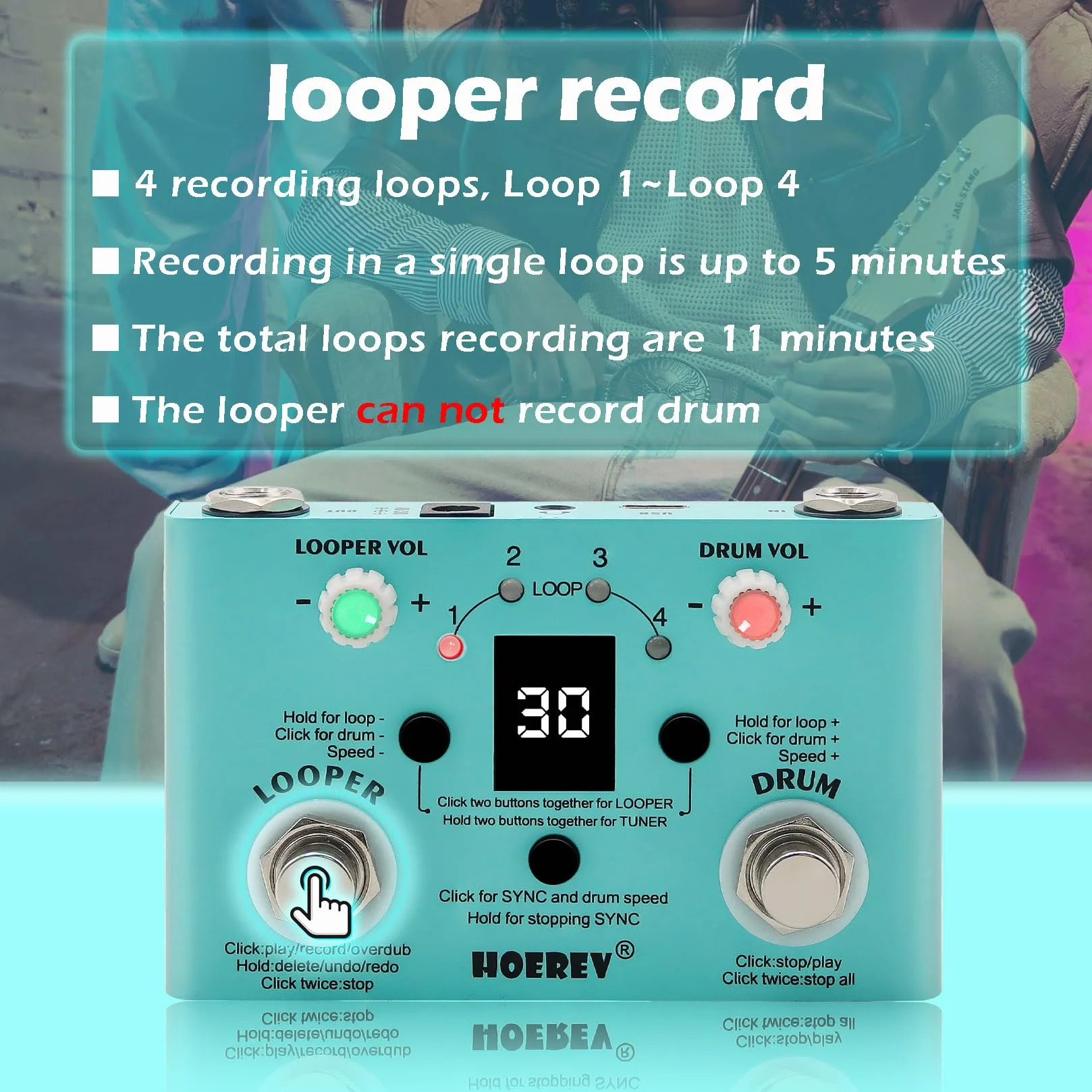 HOEREV Drum Looper Tuner Effect Audio Workstation Gitarrenpedal