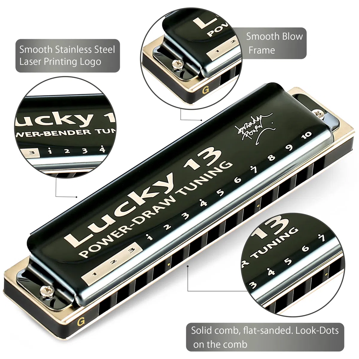 East top Lucky 13 Bass Plus Blues Harmonica 13 Holes Diatonic Harp Mouth Organ Professional Musical Instruments PowerDraw G key for Adults