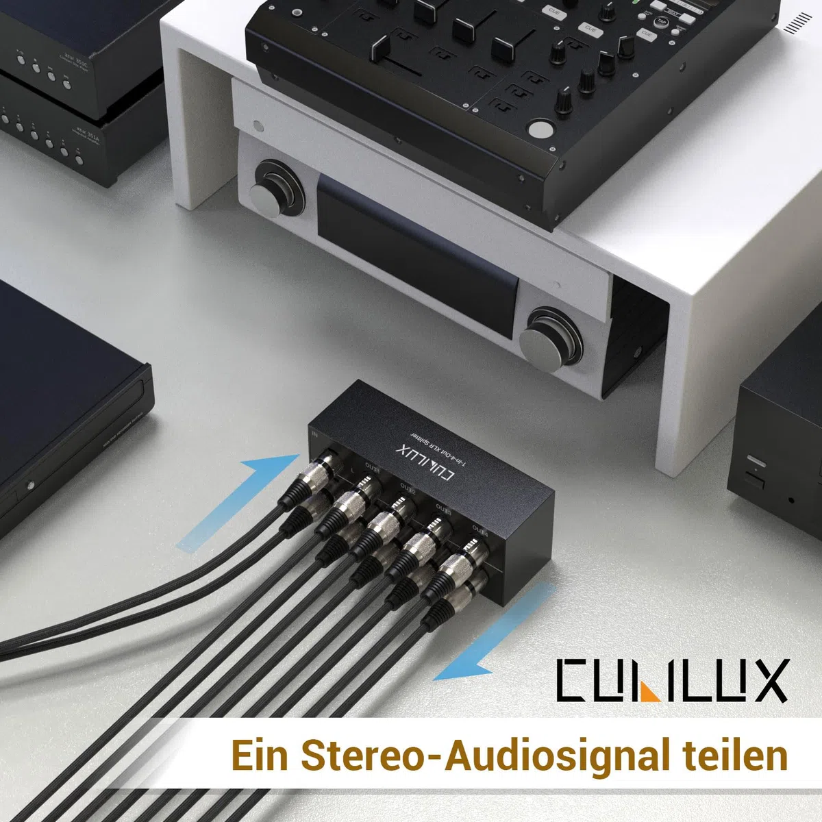 Cubilux 4-Way XLR Splitter Box, passiver Stereo Verteiler 2 In 8 Out für Studio und Live, für Mischpult, Verstärker, Preamps, Aktivlautsprecher