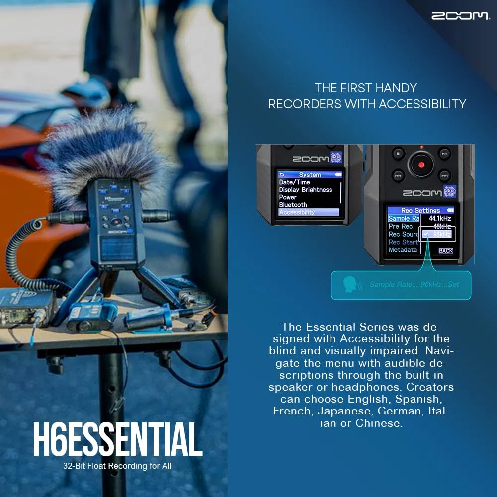 Zoom H6essential Tragbarer Studio-Recorder, H6E 32-Bit Float, 6-Spur-Recorder, 4XLR/TRS mit 64GB SD, Stativ, Kopfhörer mit Mikrofon, Batterien und mehr für Musiker, Podcaster, Filmemacher