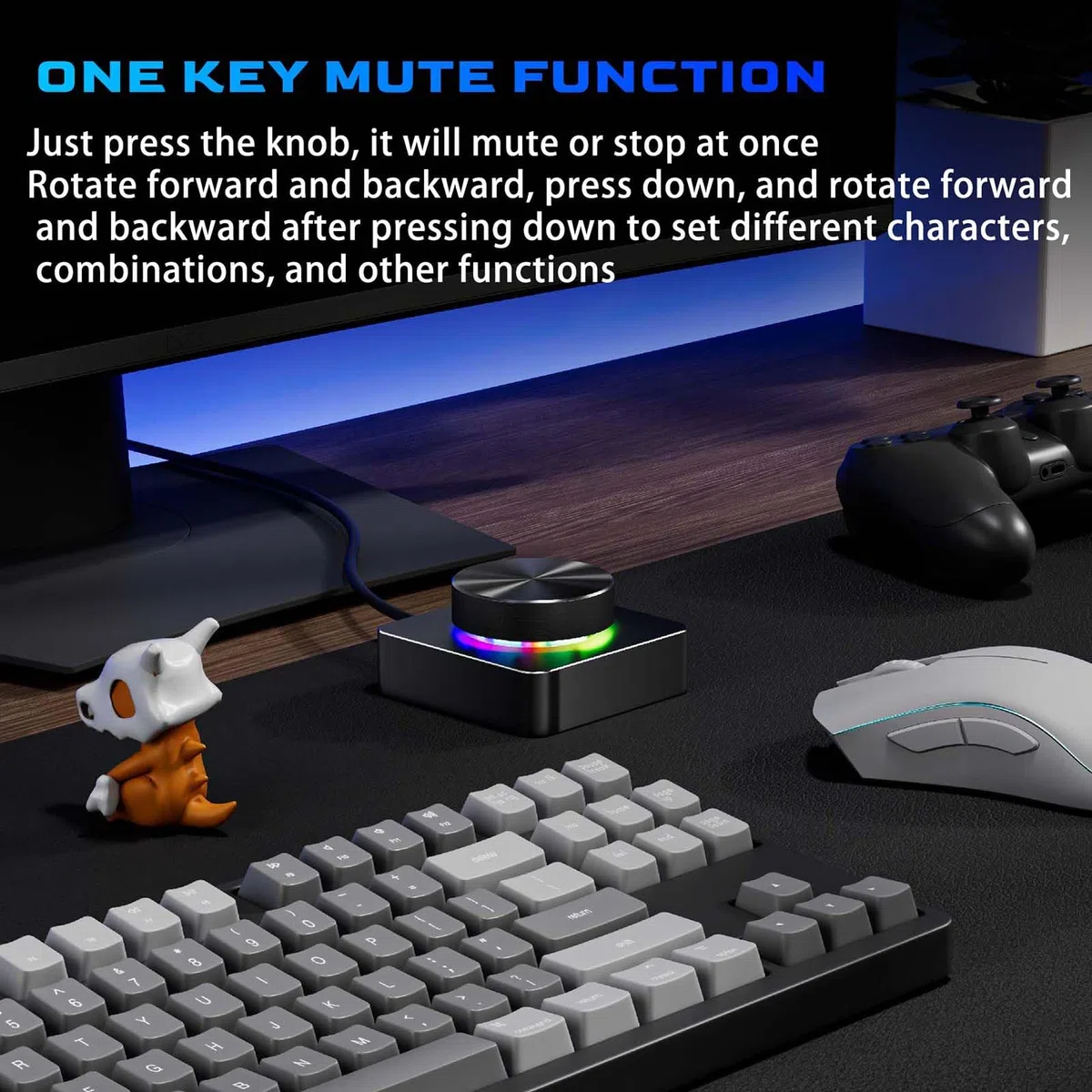 Docooler RGB Volume Control Knob USB+BT+2.4G Three Modes Multimedia Controller for PC/Gaming