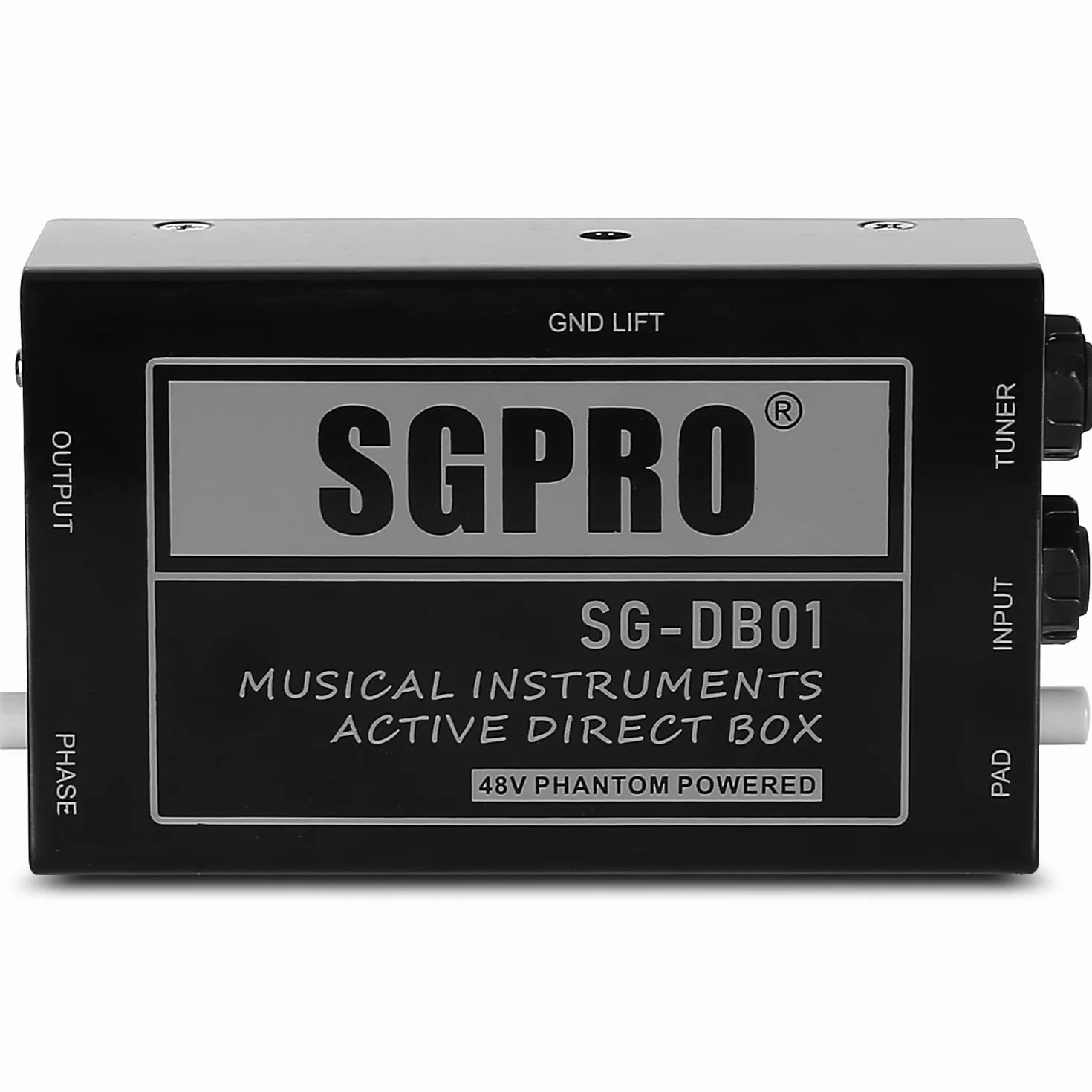 SGPRO Active Direct Box, DI-Box zur Aufnahme von Signalen für Musikinstrumente wie Gitarre und Bassgitarre Live oder Studio, 6,35 mm auf XLR, Ground Lift 48 V Phantomspeisung, kompakte Einheit