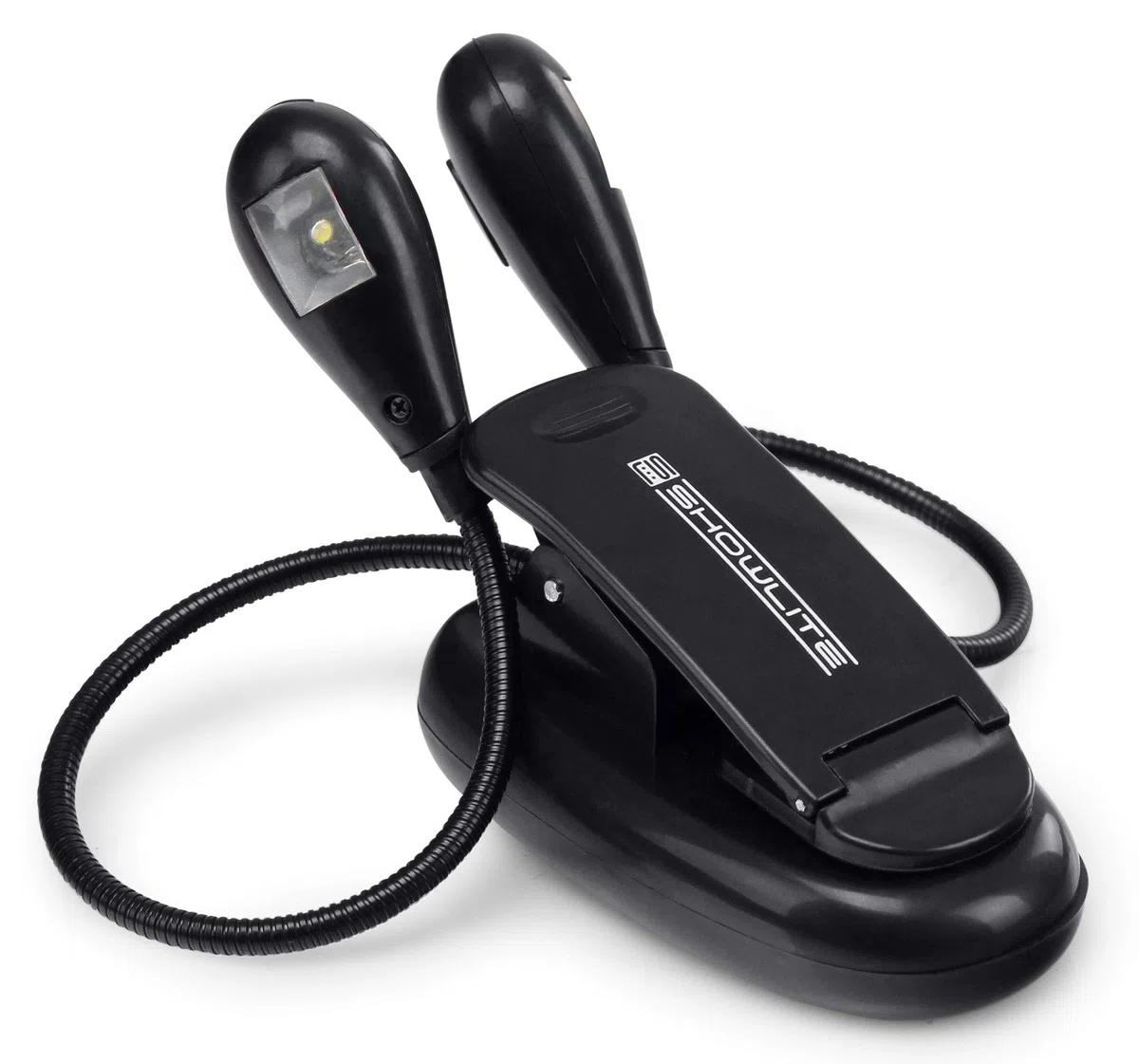 Showlite 5er Set Bright Light 2 LED Notenpultleuchte (2 lichtstarke LEDs, gleichmäßige Ausleuchtung, universell einsetzbar, lange Lebensdauer, inkl. Batterien) Schwarz