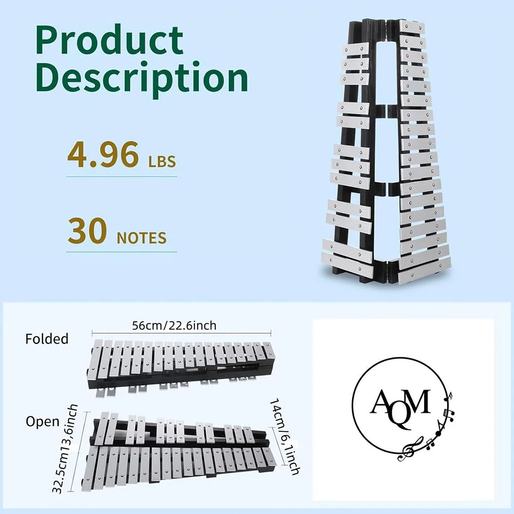 30 Noten Faltbares Glockenspiel Xylophon,Musikinstrument Holz Aluminum, Percussion Geeignetmit 2 Schlägeln & Tragetasche für Percussion Instrument Einsteiger und Musikschulen & Kirche