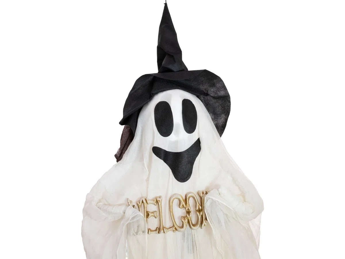 EUROPALMS Halloween Figur lachender Geist, beleuchtet, 215cm | Klassischer Geist als lebensgroße Hängefigur
