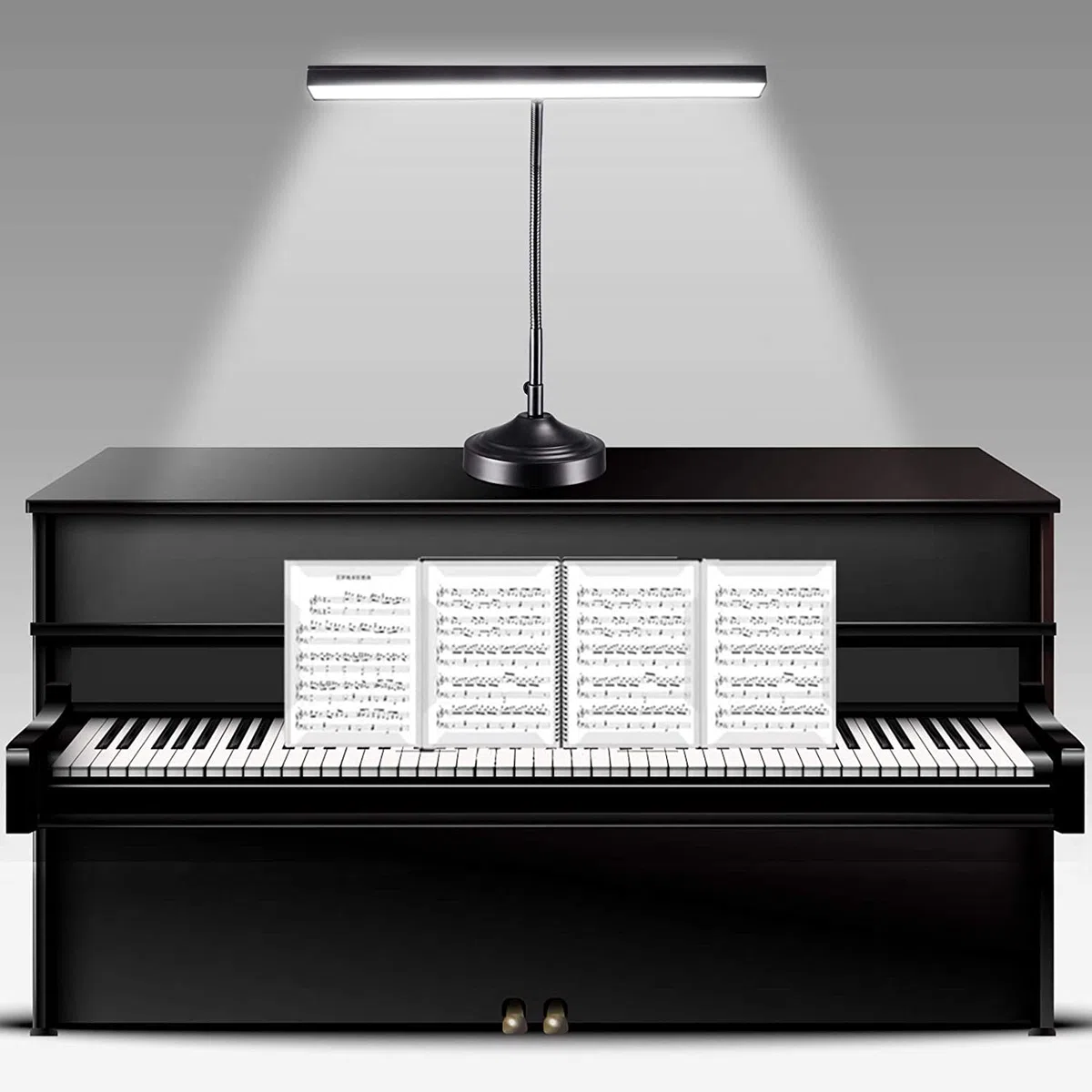 Klavierlampe, 2 in 1 Klavierleuchte LED mit Sockel & Klemme Austauschbar, Notenpultleuchte LED Schreibtischleuchten für Klavierständer, Home Office, 3 Farbmodi & 30 Helligkeitsstufen