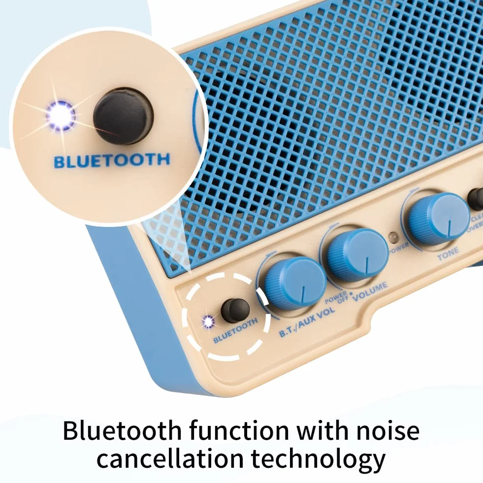 JOYO Combo-Gitarrenverstärker, Bluetooth, 5 W, aufladbar, Kleiner Mini-Übungskopfhörer-Gitarrenverstärker mit Clean- und Overdrive-Kanälen (JA-02 II Blau)