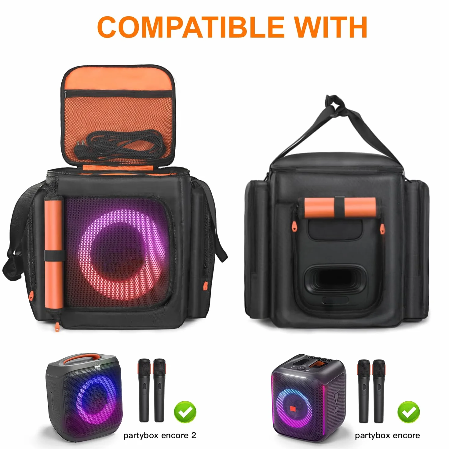 Lautsprecher-Tragetasche, kompatibel mit JBL Partybox Encore Essential/Essential 2, tragbare Lautsprecher-Reisetasche, Aufbewahrungstasche mit Taschen für Ladegerät, Mikrofon-Zubehör