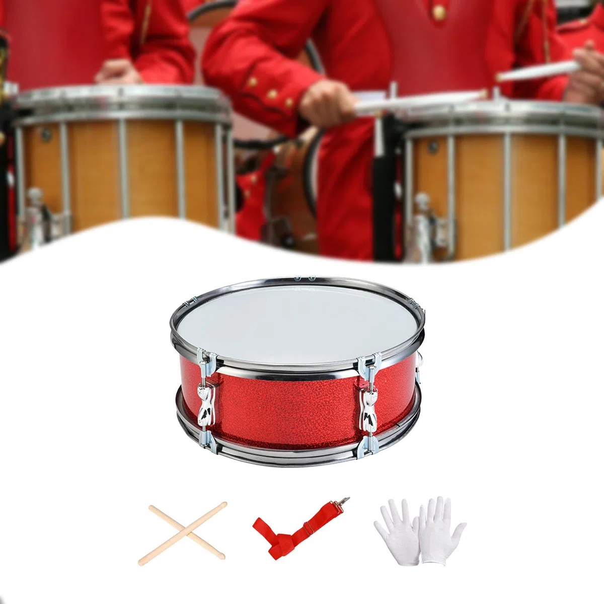 Snare Drum Set mit 11 Zoll Durchmesser für Anfänger Trommel Musikinstrument mit Drumsticks Schultergurt Und Handschuhen Aus Edelstahl für Musikunterri, Rot