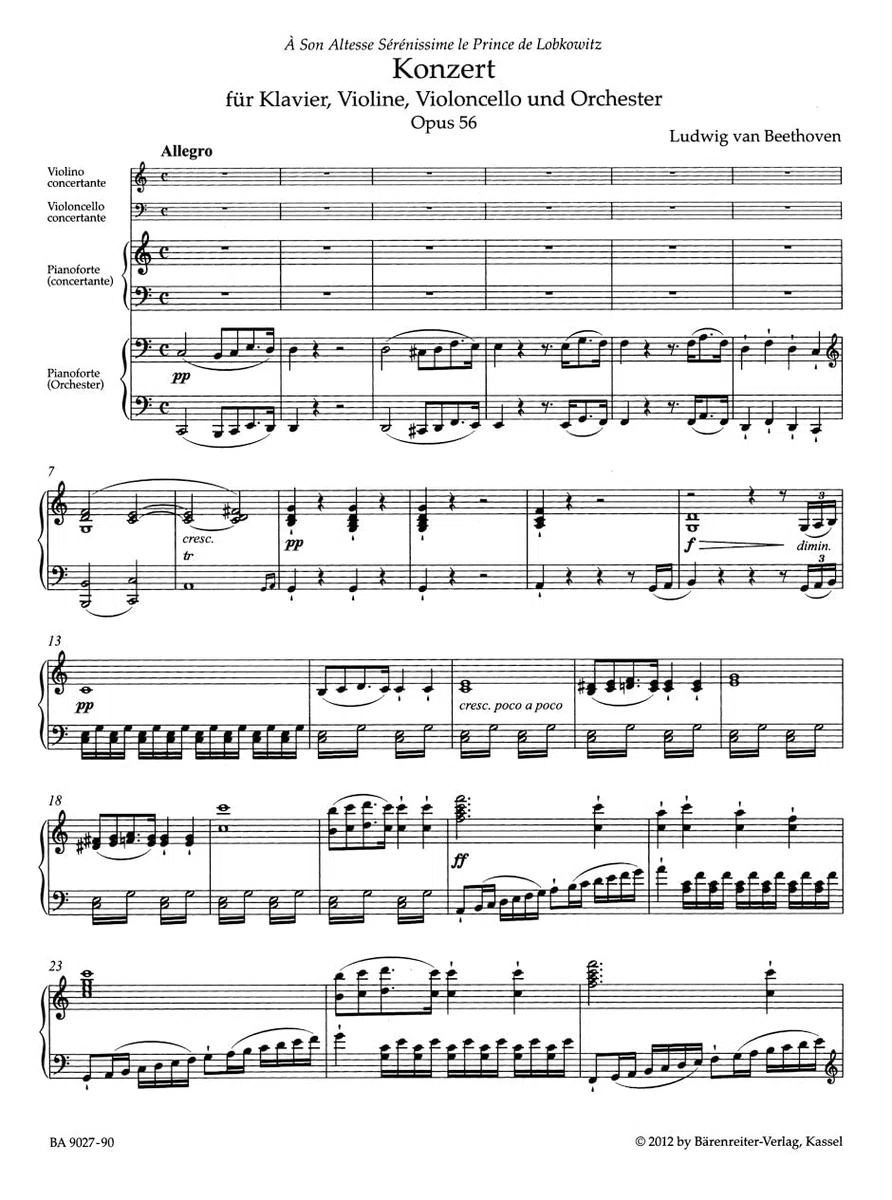 Konzert für Klavier, Violine, Violoncello und Orchester C-Dur op. 56 "Tripelkonzert", Klavierauszug: Klavierauszug, Stimmensatz, Urtextausgabe