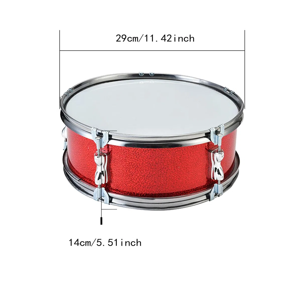 Snare Drum Set mit 11 Zoll Durchmesser für Anfänger Trommel Musikinstrument mit Drumsticks Schultergurt Und Handschuhen Aus Edelstahl für Musikunterri, Rot