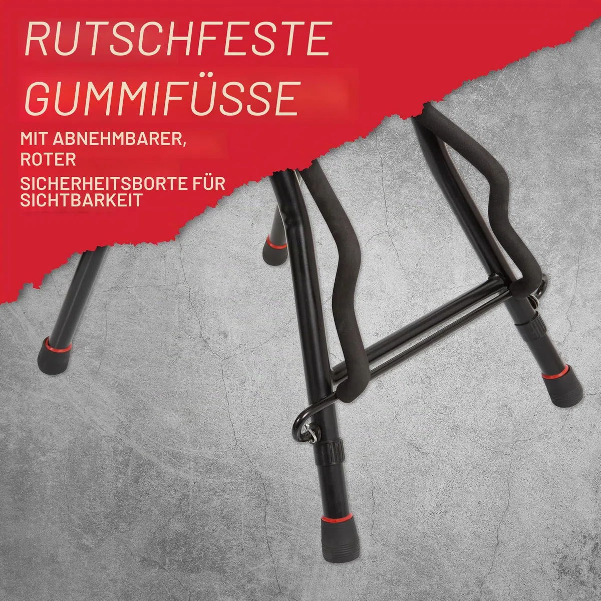Gator Frameworks Faltbarer Gitarrenhocker mit gepolstertem Sitz und rückseitig montiertem Gitarrenbügel; (GFW-GTRSTOOL)