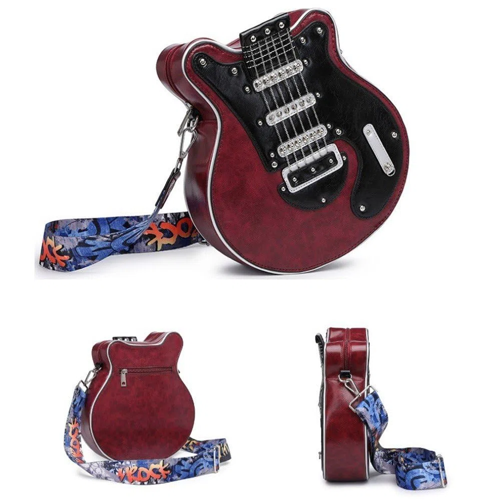Gitarrenförmige Umhängetasche Für Damen Und Herren, Pu-Leder, Umhängetasche, Handtasche, Geldbörse, Geschenke Für Gitarristen