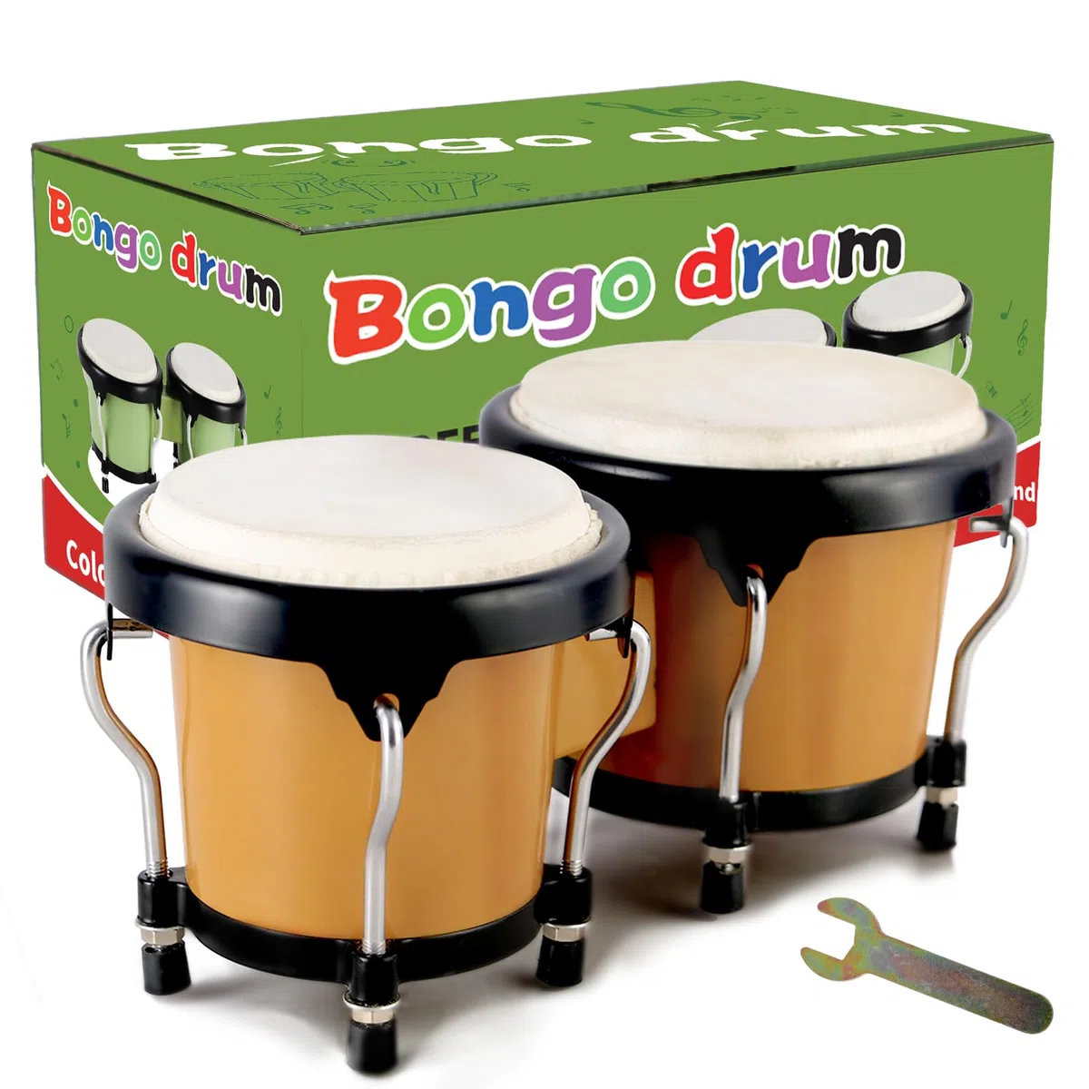 EastRock Bongo-Trommel, 10,2 cm und 12,7 cm, Set für Kinder, Erwachsene, Anfänger, Percussion-Bongos-Trommel mit Stimmschlüssel, Braun
