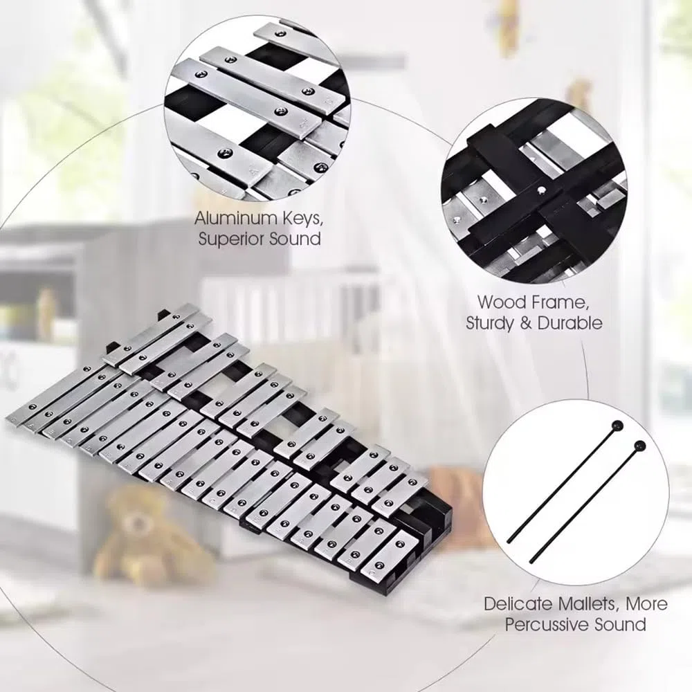 30 Noten Faltbares Glockenspiel Xylophon,Musikinstrument Holz Aluminum, Percussion Geeignetmit 2 Schlägeln & Tragetasche für Percussion Instrument Einsteiger und Musikschulen & Kirche