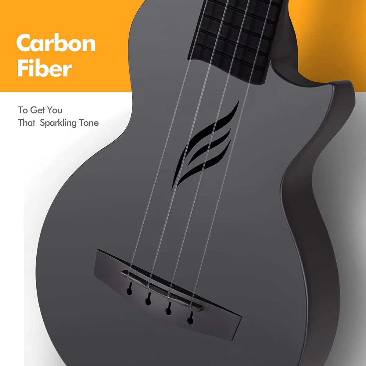 Enya Ukulele Sopran Nova U 21 Zoll Mini Kohlefaser Wasserdicht Ukulele mit Ukulele Anfänger Set Inkl Ukulelen Konzert Koffer, Gurt, Kapodaster und Saiten (Schwarz)